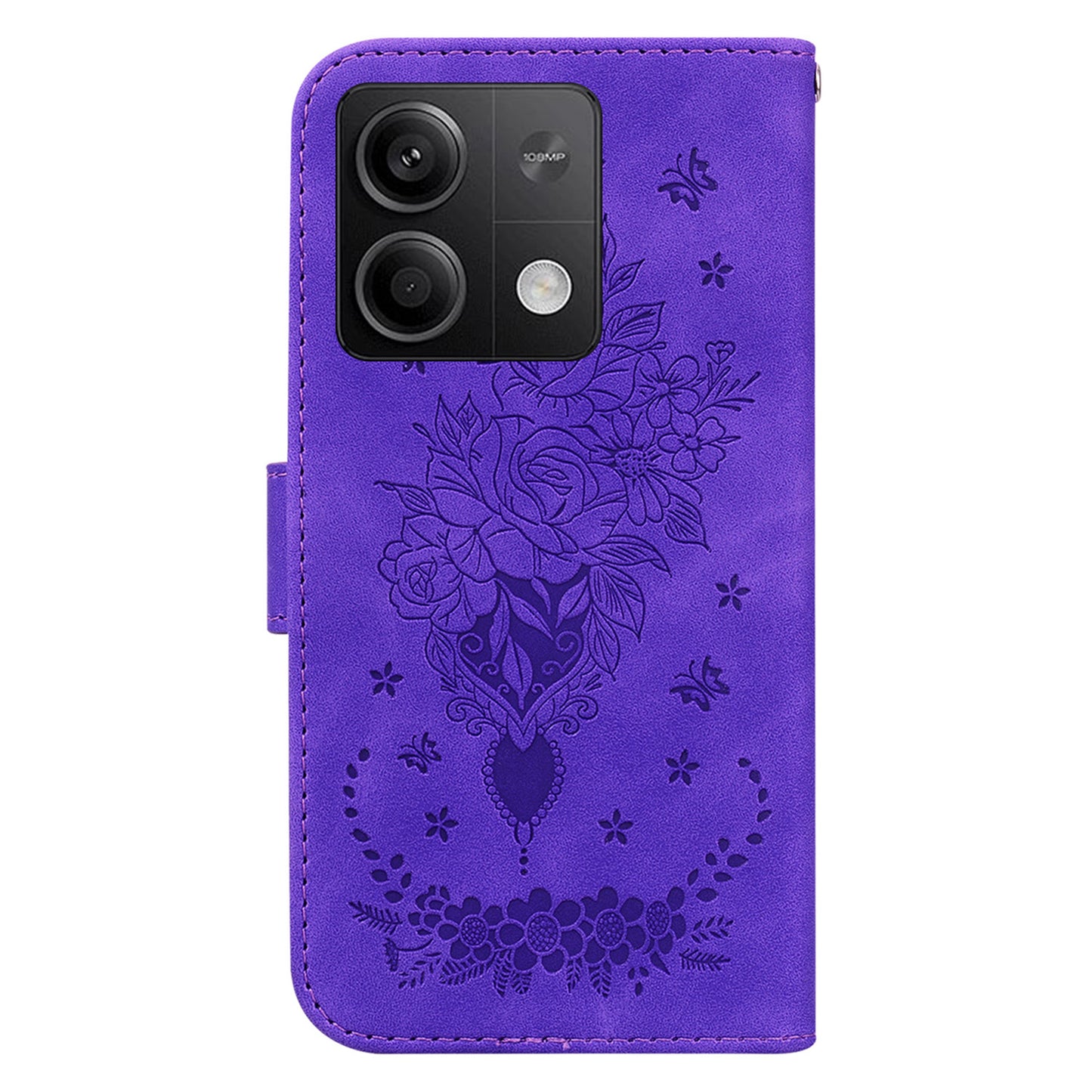 For Xiaomi Redmi Note 13 5G / 13 5G (China) Case Rose Butterfly Imprinted Card Holder Phone Cover - Purple