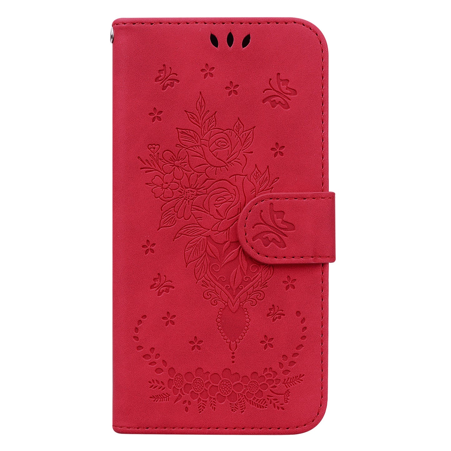 For Xiaomi Redmi Note 13 5G / 13 5G (China) Case Rose Butterfly Imprinted Card Holder Phone Cover - Red