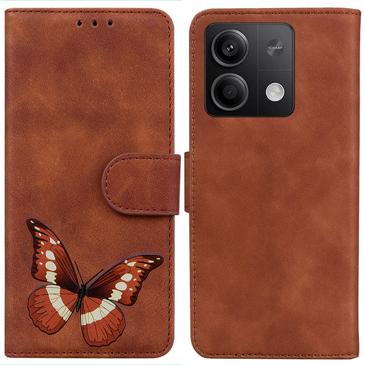 For Xiaomi Redmi Note 13 5G / Note 13 5G (China) Leather Case Wallet Cover Butterfly Pattern - Brown
