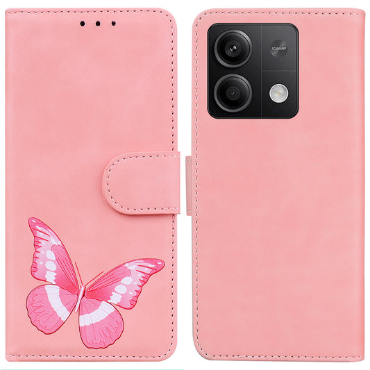 For Xiaomi Redmi Note 13 5G / Note 13 5G (China) Leather Case Wallet Cover Butterfly Pattern - Pink