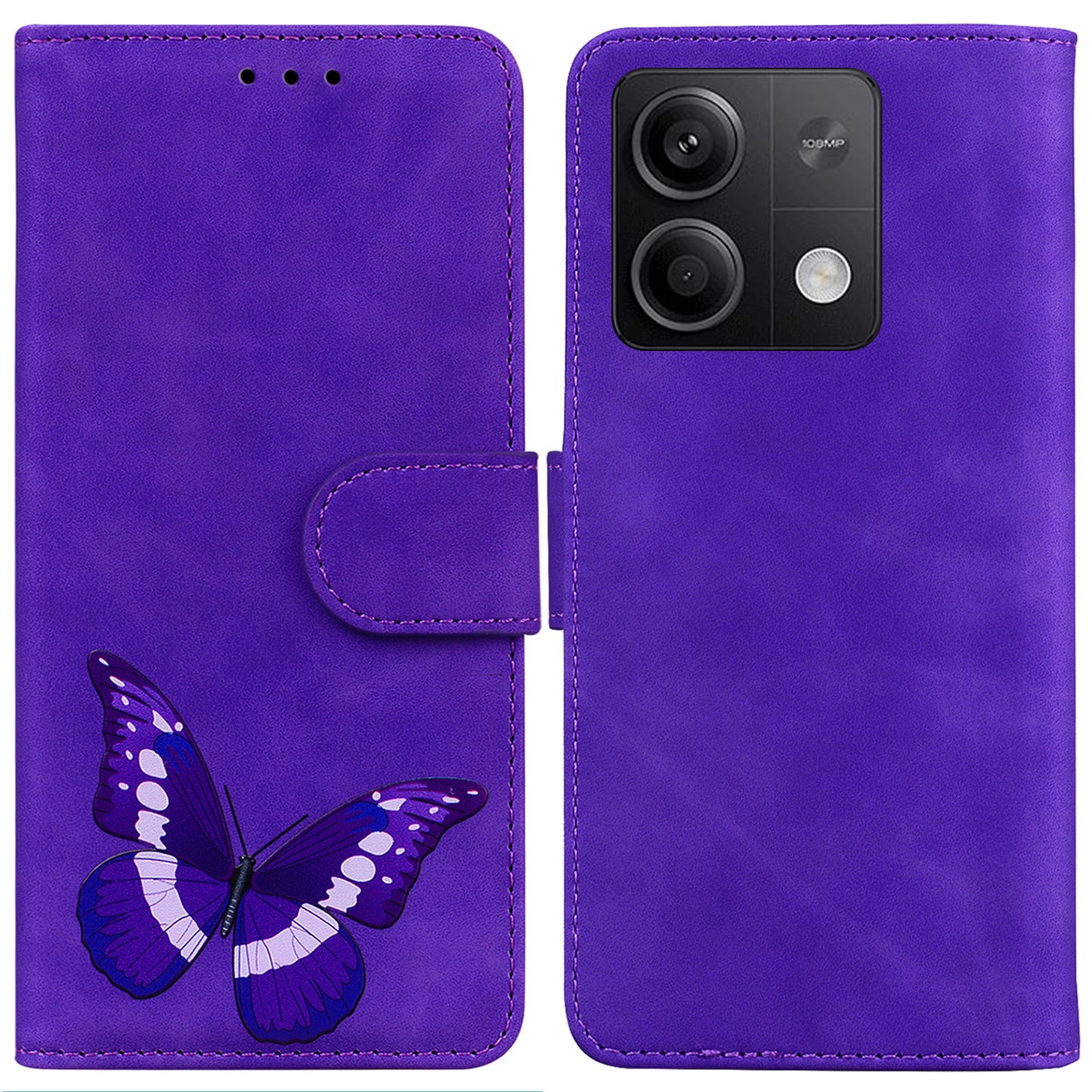 For Xiaomi Redmi Note 13 5G / Note 13 5G (China) Leather Case Wallet Cover Butterfly Pattern - Purple