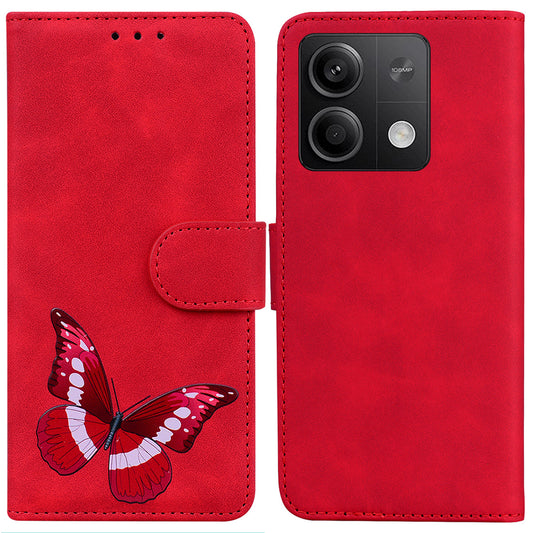 For Xiaomi Redmi Note 13 5G / Note 13 5G (China) Leather Case Wallet Cover Butterfly Pattern - Red