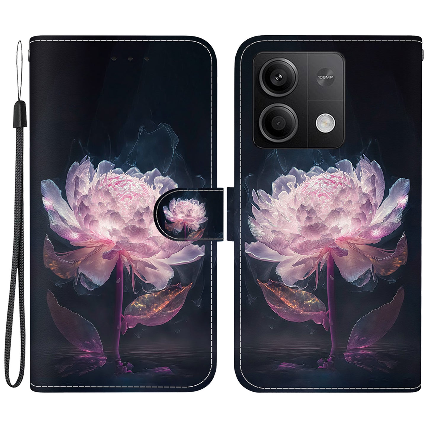 For Xiaomi Redmi Note 13 5G (China) / Note 13 5G Leather Case Pattern Printing Wallet Cover - Purple Peony