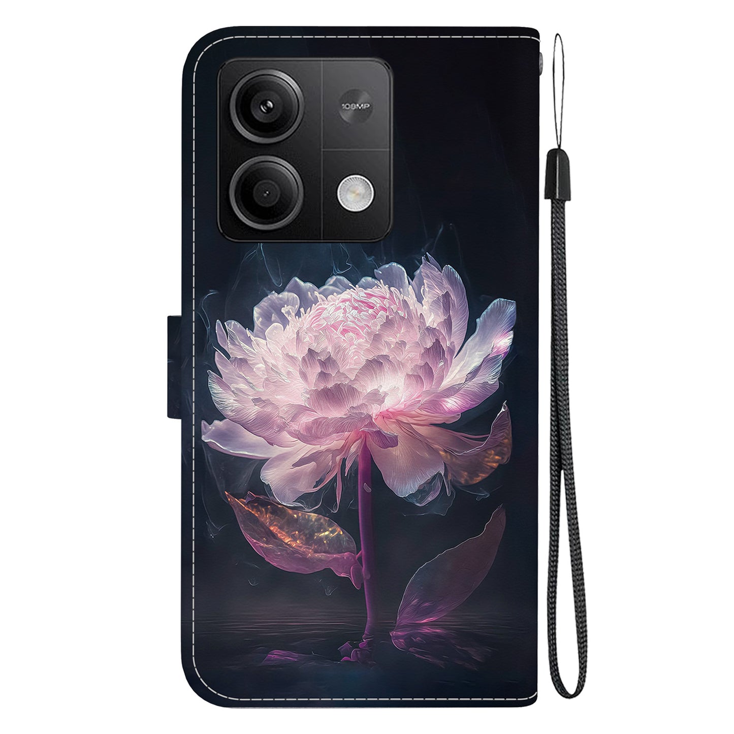 For Xiaomi Redmi Note 13 5G (China) / Note 13 5G Leather Case Pattern Printing Wallet Cover - Purple Peony