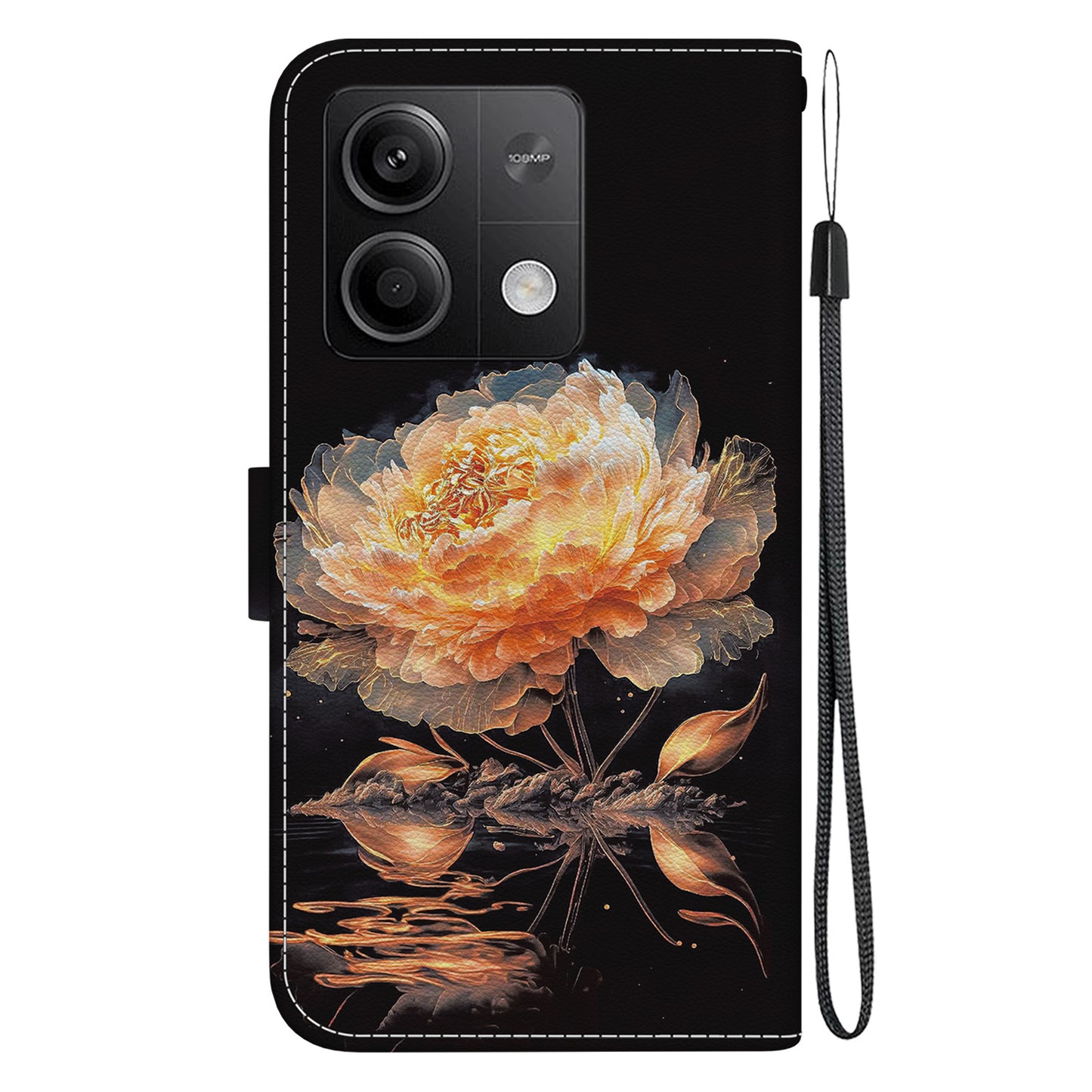 For Xiaomi Redmi Note 13 5G (China) / Note 13 5G Leather Case Pattern Printing Wallet Cover - Gold Peony