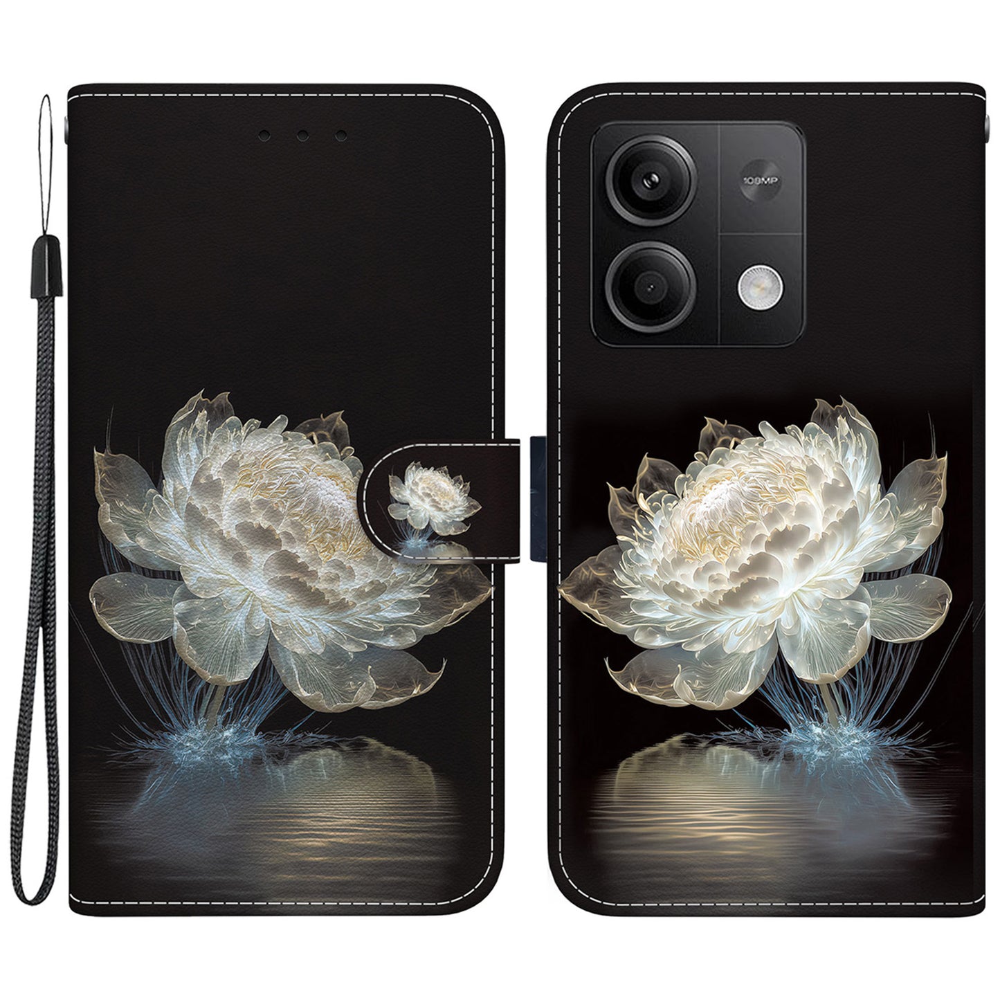 For Xiaomi Redmi Note 13 5G (China) / Note 13 5G Leather Case Pattern Printing Wallet Cover - Crystal Peony