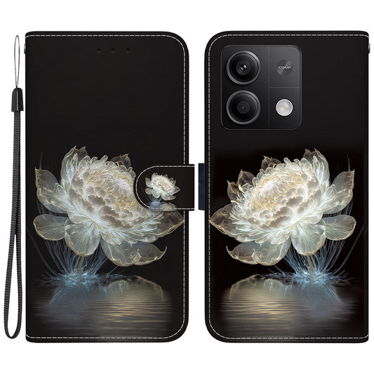 For Xiaomi Redmi Note 13 5G (China) / Note 13 5G Leather Case Pattern Printing Wallet Cover - Crystal Peony
