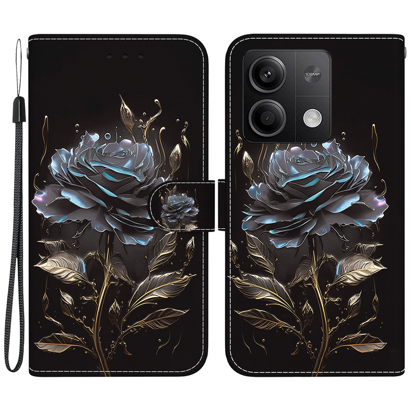 For Xiaomi Redmi Note 13 5G (China) / Note 13 5G Leather Case Pattern Printing Wallet Cover - Black Rose