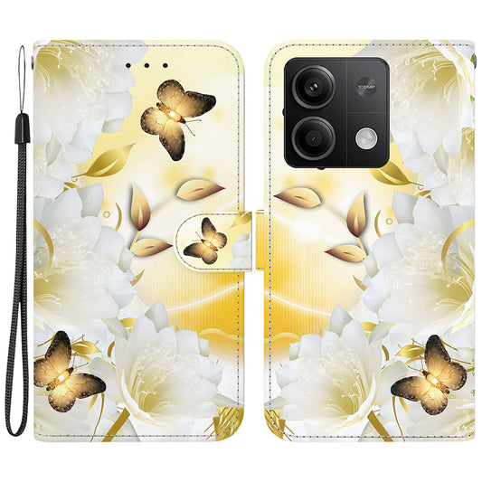 For Xiaomi Redmi Note 13 5G (China) / Note 13 5G Leather Case Pattern Printing Wallet Cover - Gold Butterfly Flower