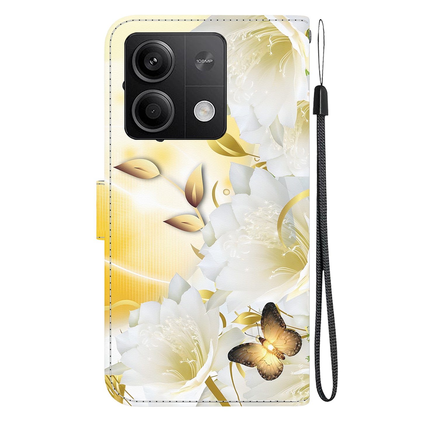 For Xiaomi Redmi Note 13 5G (China) / Note 13 5G Leather Case Pattern Printing Wallet Cover - Gold Butterfly Flower