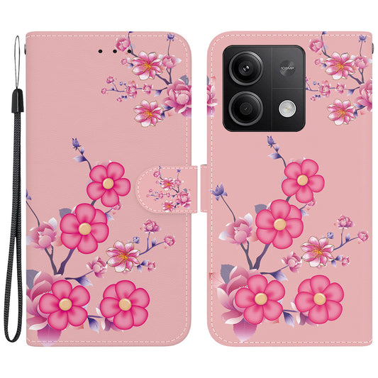 For Xiaomi Redmi Note 13 5G (China) / Note 13 5G Leather Case Pattern Printing Wallet Cover - Sakura