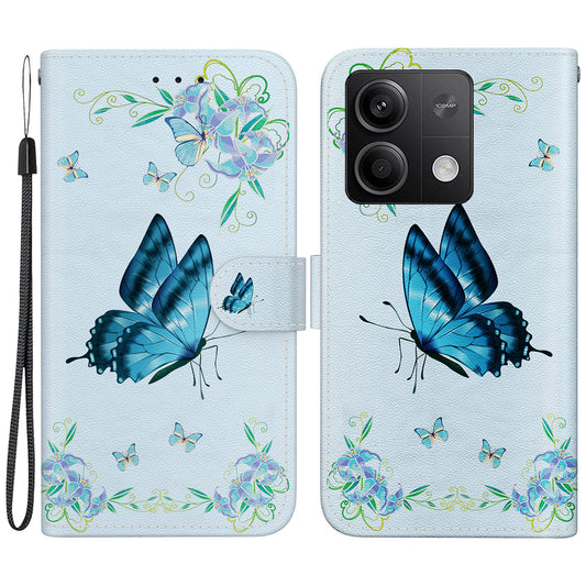 For Xiaomi Redmi Note 13 5G (China) / Note 13 5G Leather Case Pattern Printing Wallet Cover - Blue Butterfly Flower