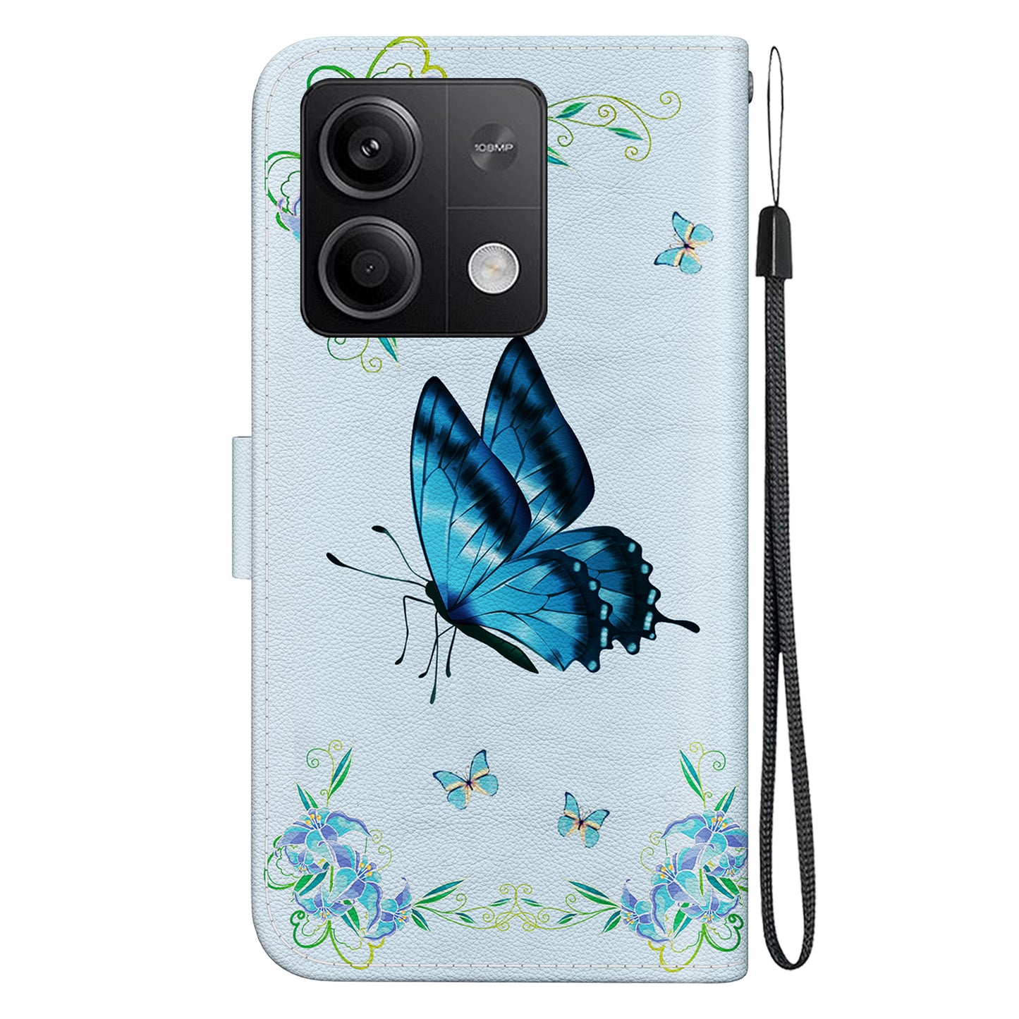 For Xiaomi Redmi Note 13 5G (China) / Note 13 5G Leather Case Pattern Printing Wallet Cover - Blue Butterfly Flower