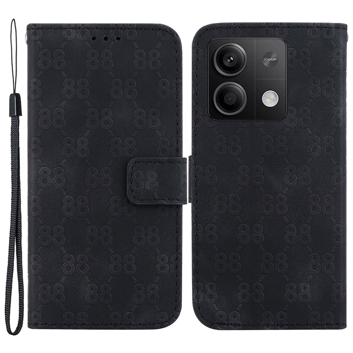 For Xiaomi Redmi Note 13 5G / Note 13 5G (China) Leather Case Double 8-Shape Phone Cover - Black