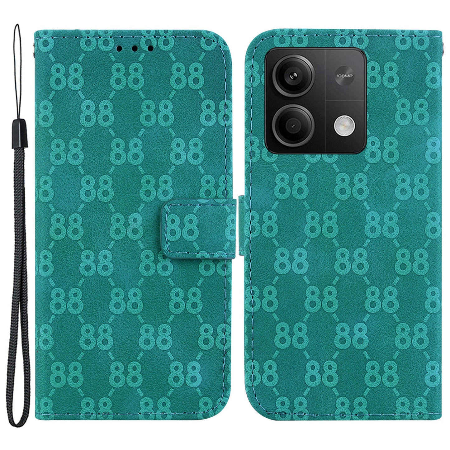 For Xiaomi Redmi Note 13 5G / Note 13 5G (China) Leather Case Double 8-Shape Phone Cover - Green