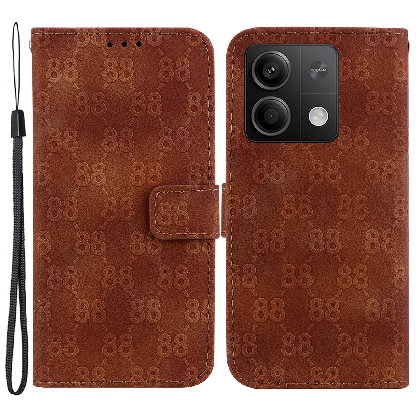 For Xiaomi Redmi Note 13 5G / Note 13 5G (China) Leather Case Double 8-Shape Phone Cover - Brown