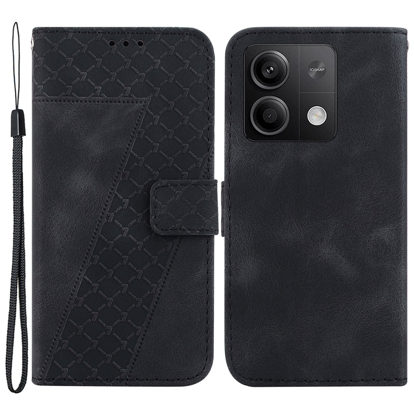 For Xiaomi Redmi Note 13 5G / Note 13 5G (China) Case Stand Wallet Leather Cover 7-Shape Pattern - Black