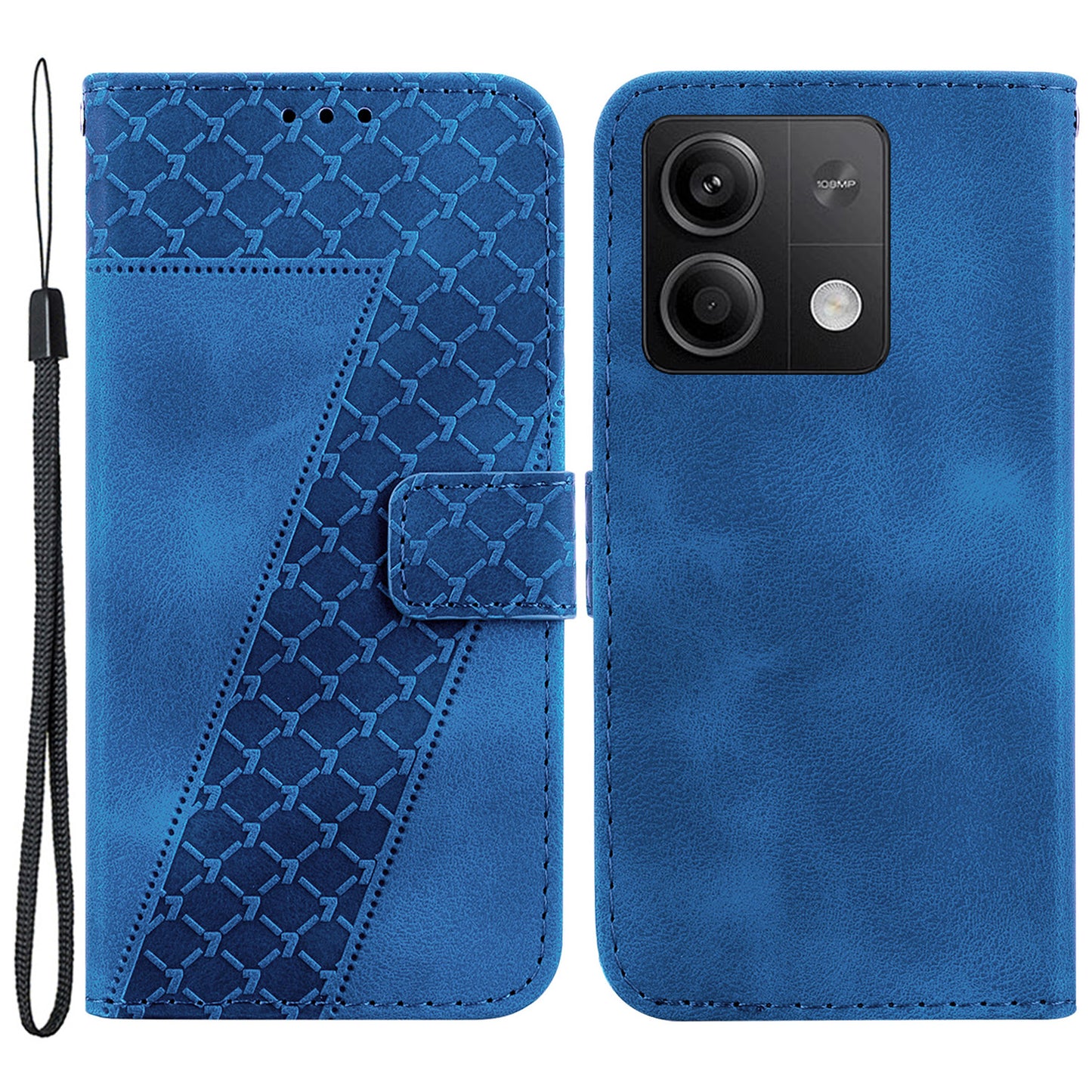 For Xiaomi Redmi Note 13 5G / Note 13 5G (China) Case Stand Wallet Leather Cover 7-Shape Pattern - Dark Blue