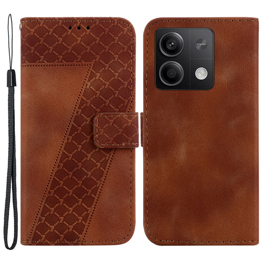 For Xiaomi Redmi Note 13 5G / Note 13 5G (China) Case Stand Wallet Leather Cover 7-Shape Pattern - Brown