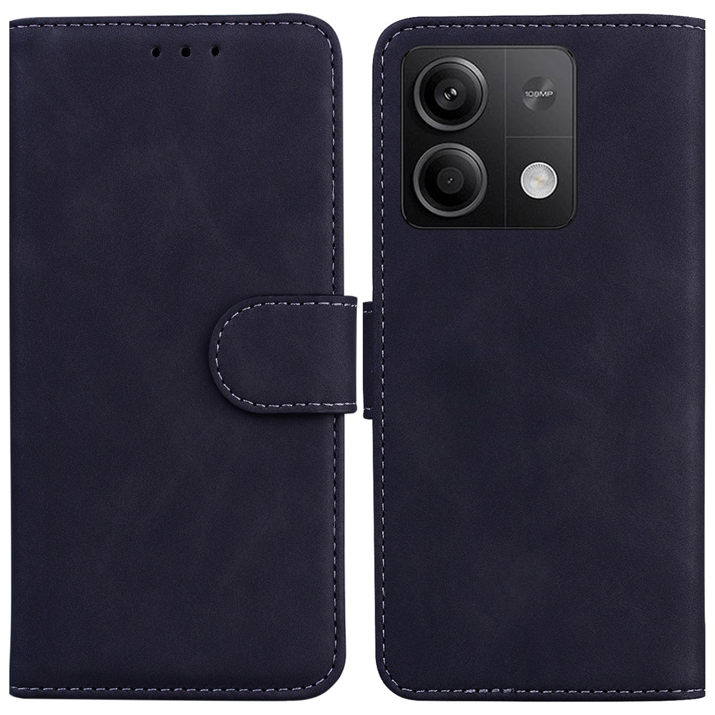 For Xiaomi Redmi Note 13 5G / Note 13 5G (China) Leather Case Solid Color Wallet Flip Cover - Black