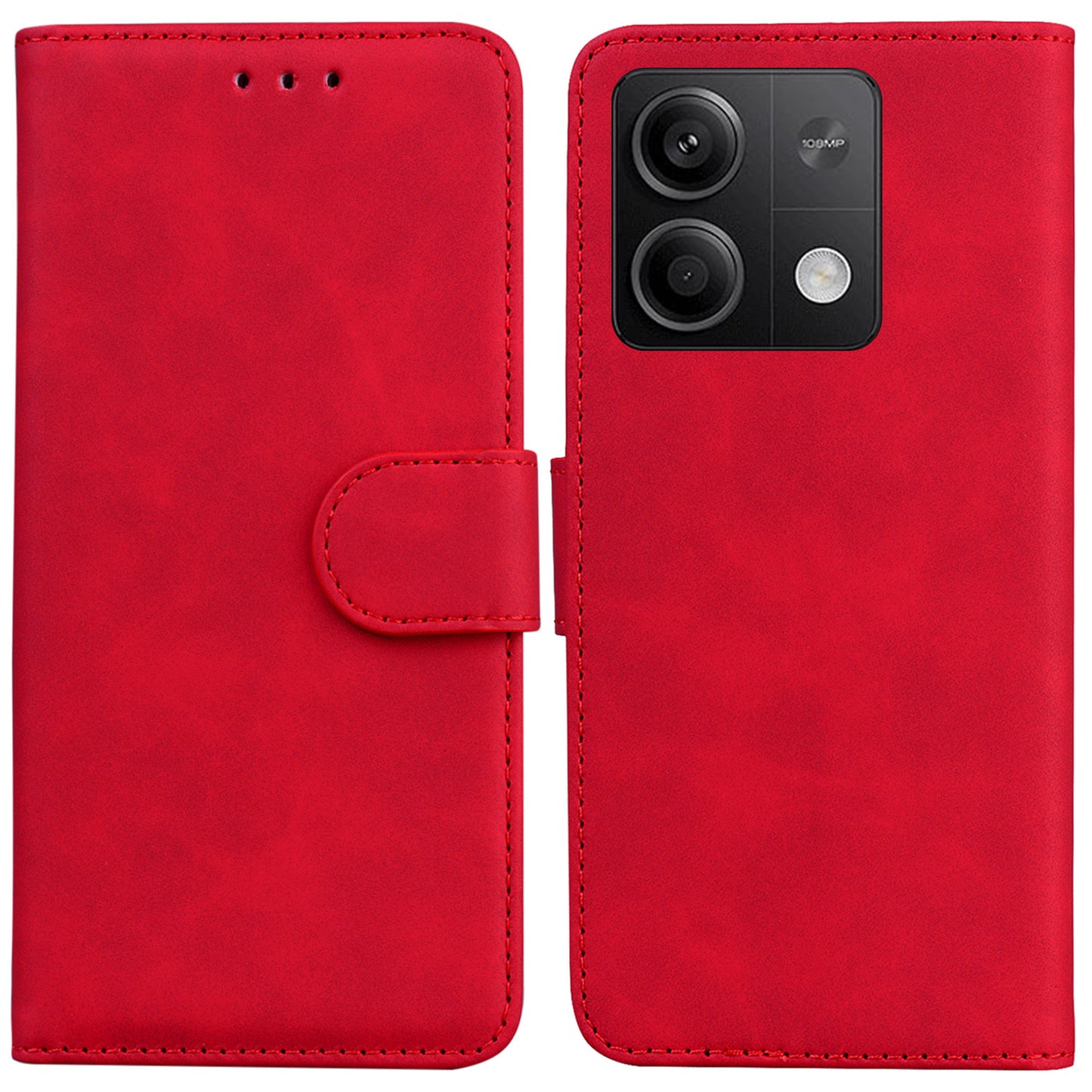 For Xiaomi Redmi Note 13 5G / Note 13 5G (China) Leather Case Solid Color Wallet Flip Cover - Red