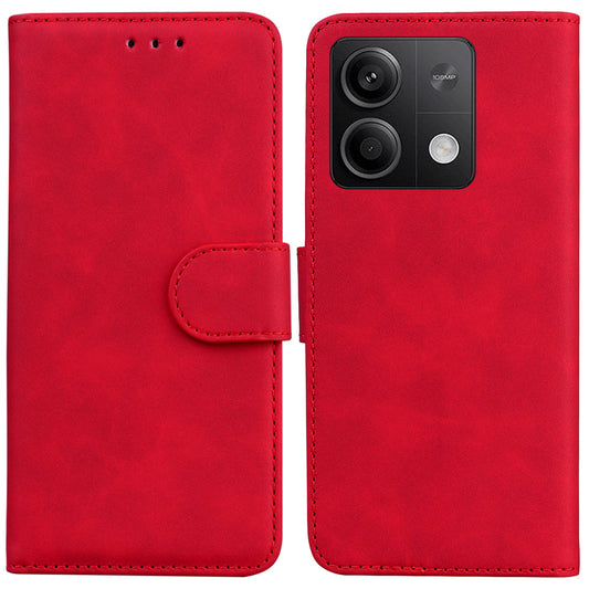 For Xiaomi Redmi Note 13 5G / Note 13 5G (China) Leather Case Solid Color Wallet Flip Cover - Red