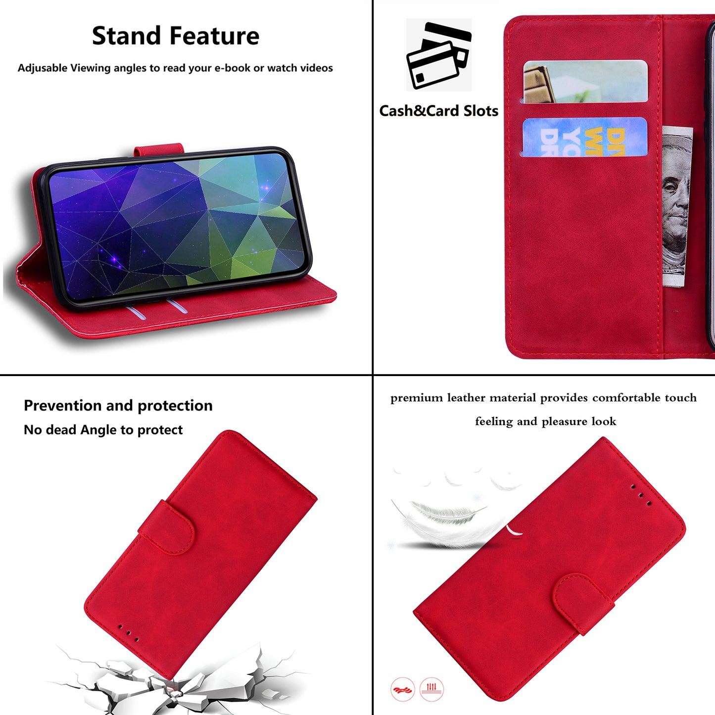 For Xiaomi Redmi Note 13 5G / Note 13 5G (China) Leather Case Solid Color Wallet Flip Cover - Red