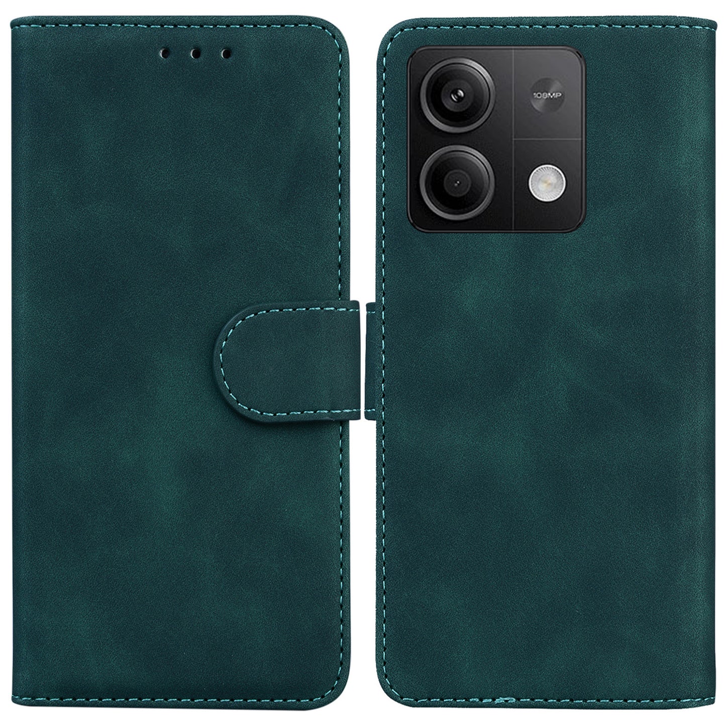 For Xiaomi Redmi Note 13 5G / Note 13 5G (China) Leather Case Solid Color Wallet Flip Cover - Green