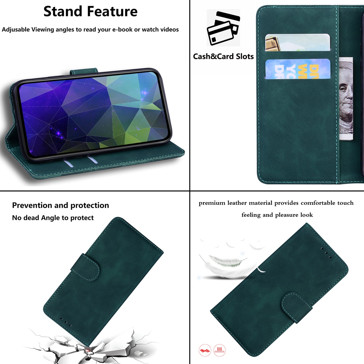 For Xiaomi Redmi Note 13 5G / Note 13 5G (China) Leather Case Solid Color Wallet Flip Cover - Green