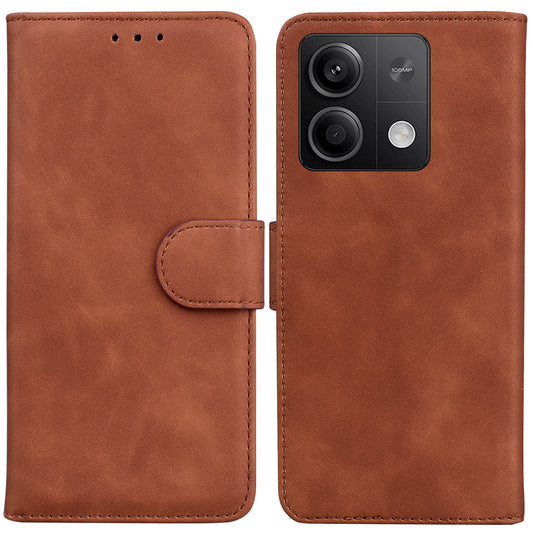 For Xiaomi Redmi Note 13 5G / Note 13 5G (China) Leather Case Solid Color Wallet Flip Cover - Brown