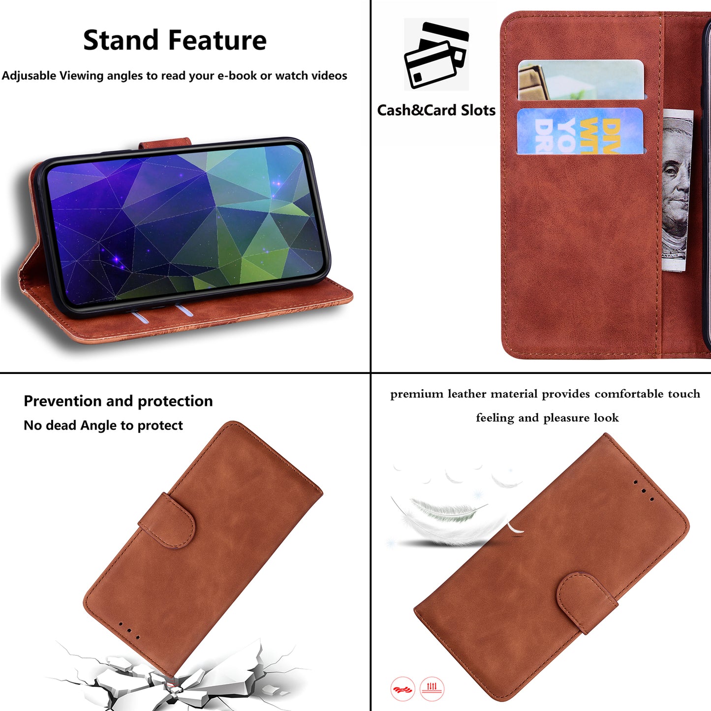 For Xiaomi Redmi Note 13 5G / Note 13 5G (China) Leather Case Solid Color Wallet Flip Cover - Brown
