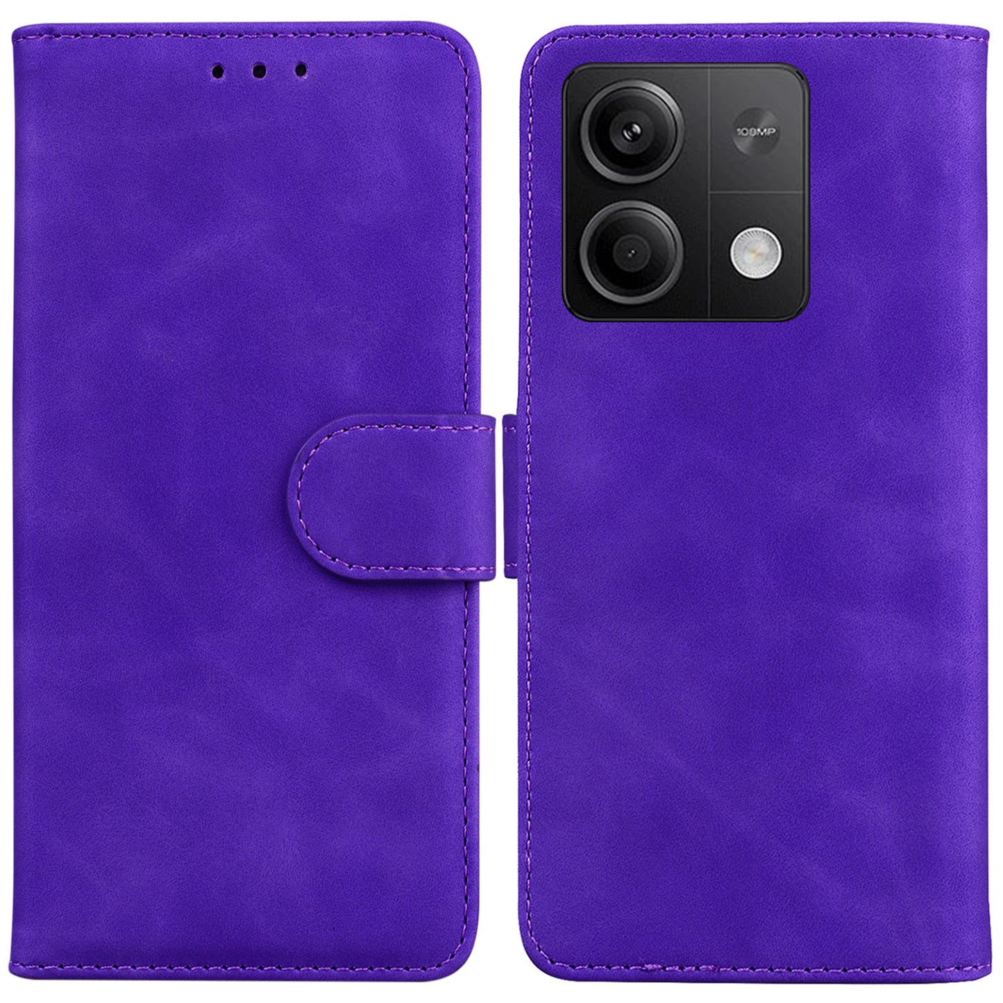 For Xiaomi Redmi Note 13 5G / Note 13 5G (China) Leather Case Solid Color Wallet Flip Cover - Purple