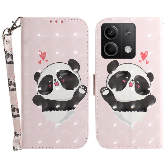 For Xiaomi Redmi Note 13 5G / Note 13 5G (China) Case 3D Pattern Print Leather Cover with Strap - Love Heart Panda