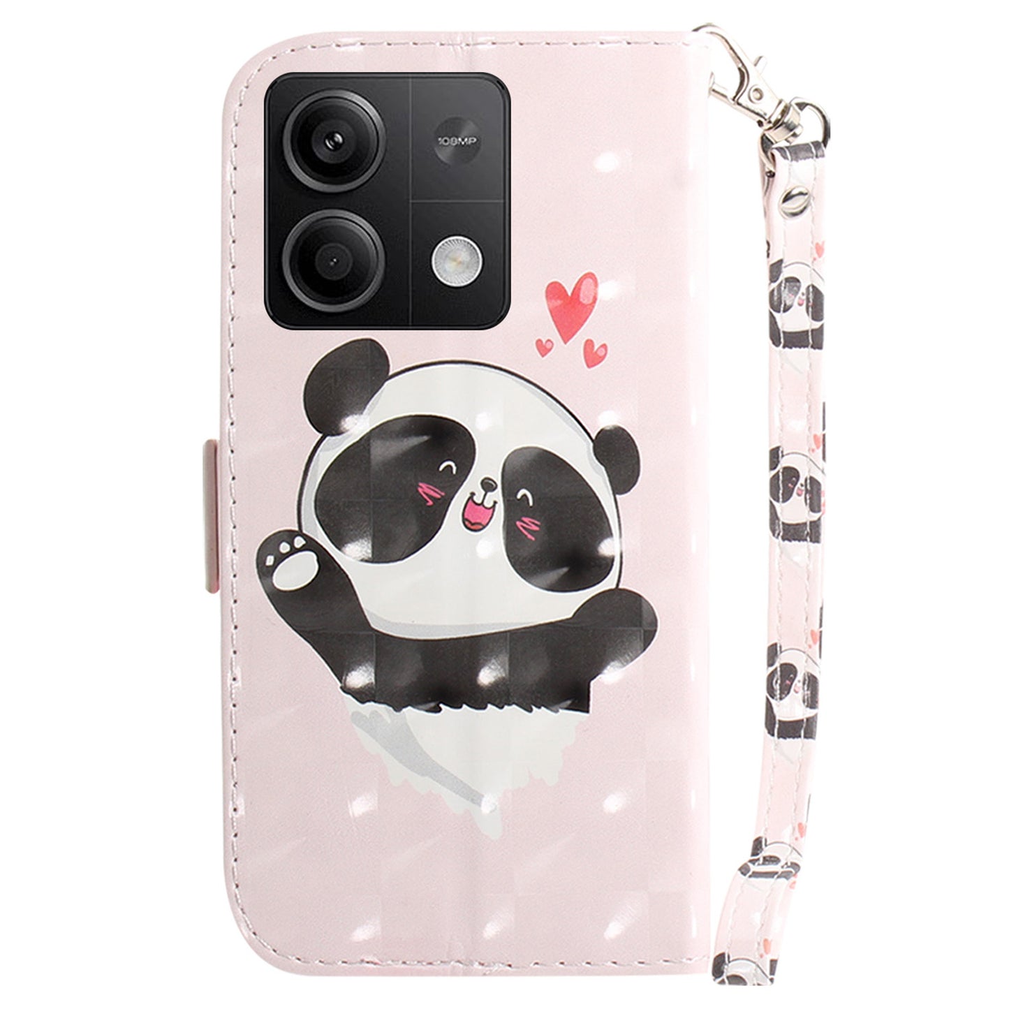 For Xiaomi Redmi Note 13 5G / Note 13 5G (China) Case 3D Pattern Print Leather Cover with Strap - Love Heart Panda