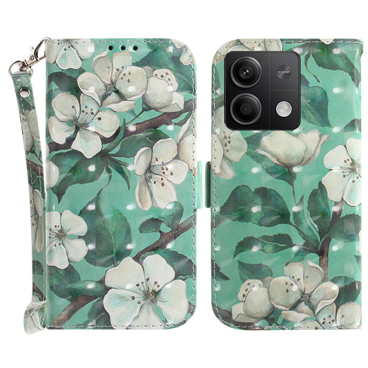 For Xiaomi Redmi Note 13 5G / Note 13 5G (China) Case 3D Pattern Print Leather Cover with Strap - Watercolor Flowers