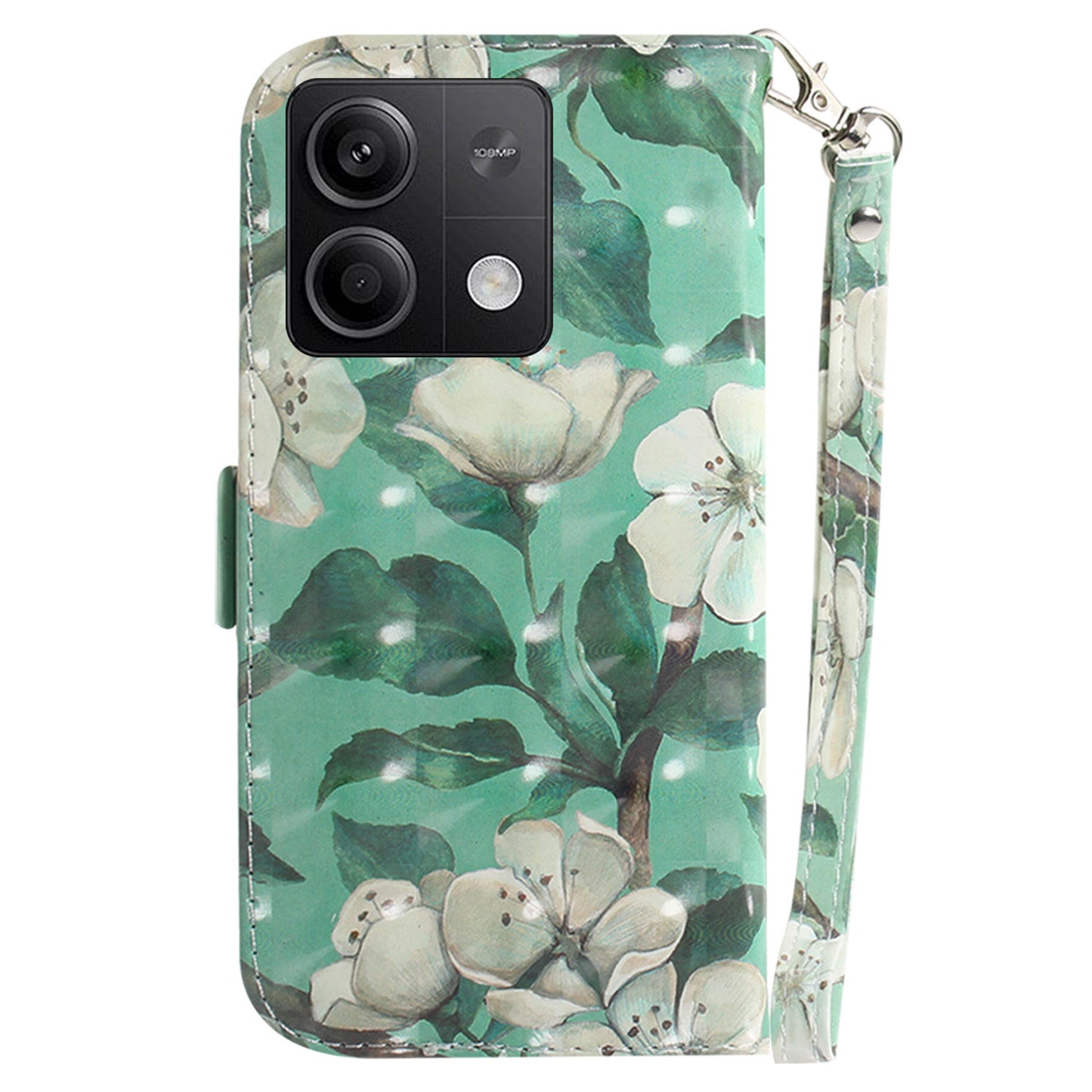 For Xiaomi Redmi Note 13 5G / Note 13 5G (China) Case 3D Pattern Print Leather Cover with Strap - Watercolor Flowers