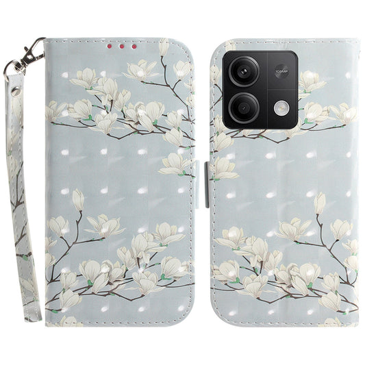 For Xiaomi Redmi Note 13 5G / Note 13 5G (China) Case 3D Pattern Print Leather Cover with Strap - Magnolia