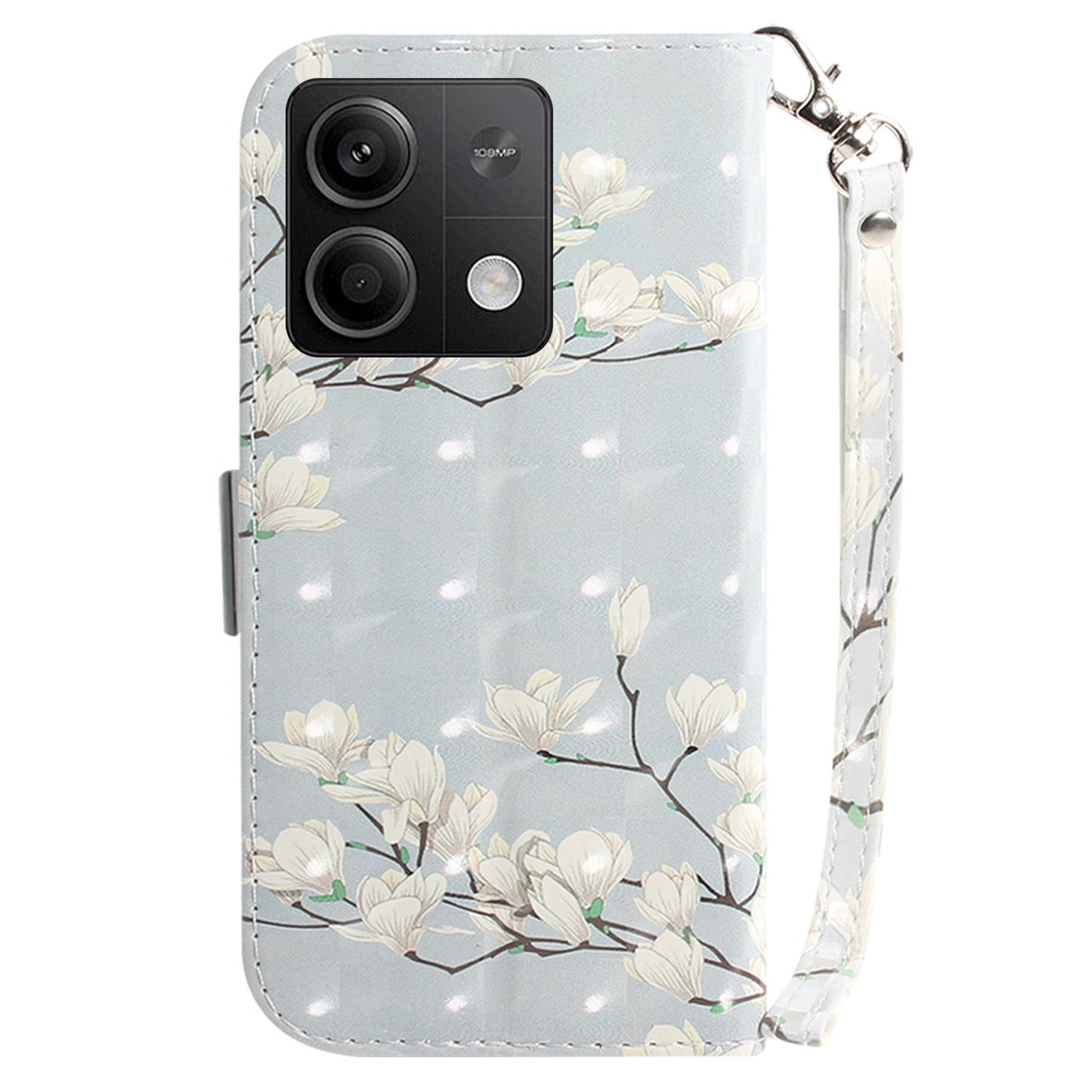For Xiaomi Redmi Note 13 5G / Note 13 5G (China) Case 3D Pattern Print Leather Cover with Strap - Magnolia