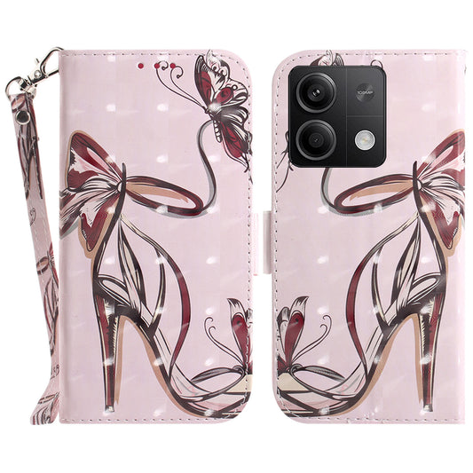 For Xiaomi Redmi Note 13 5G / Note 13 5G (China) Case 3D Pattern Print Leather Cover with Strap - Butterfly High Heels