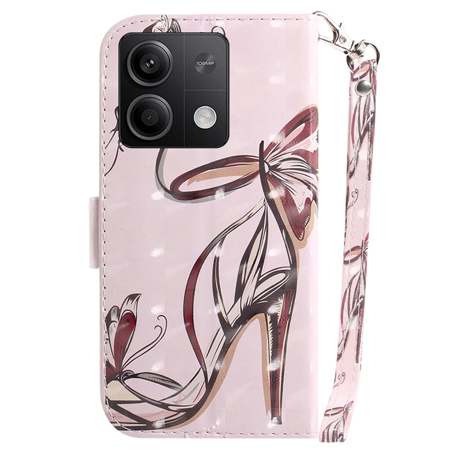 For Xiaomi Redmi Note 13 5G / Note 13 5G (China) Case 3D Pattern Print Leather Cover with Strap - Butterfly High Heels
