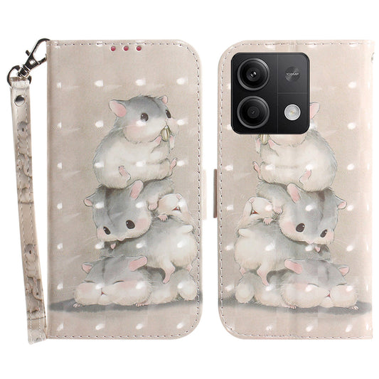 For Xiaomi Redmi Note 13 5G / Note 13 5G (China) Case 3D Pattern Print Leather Cover with Strap - Stacking Squirrels