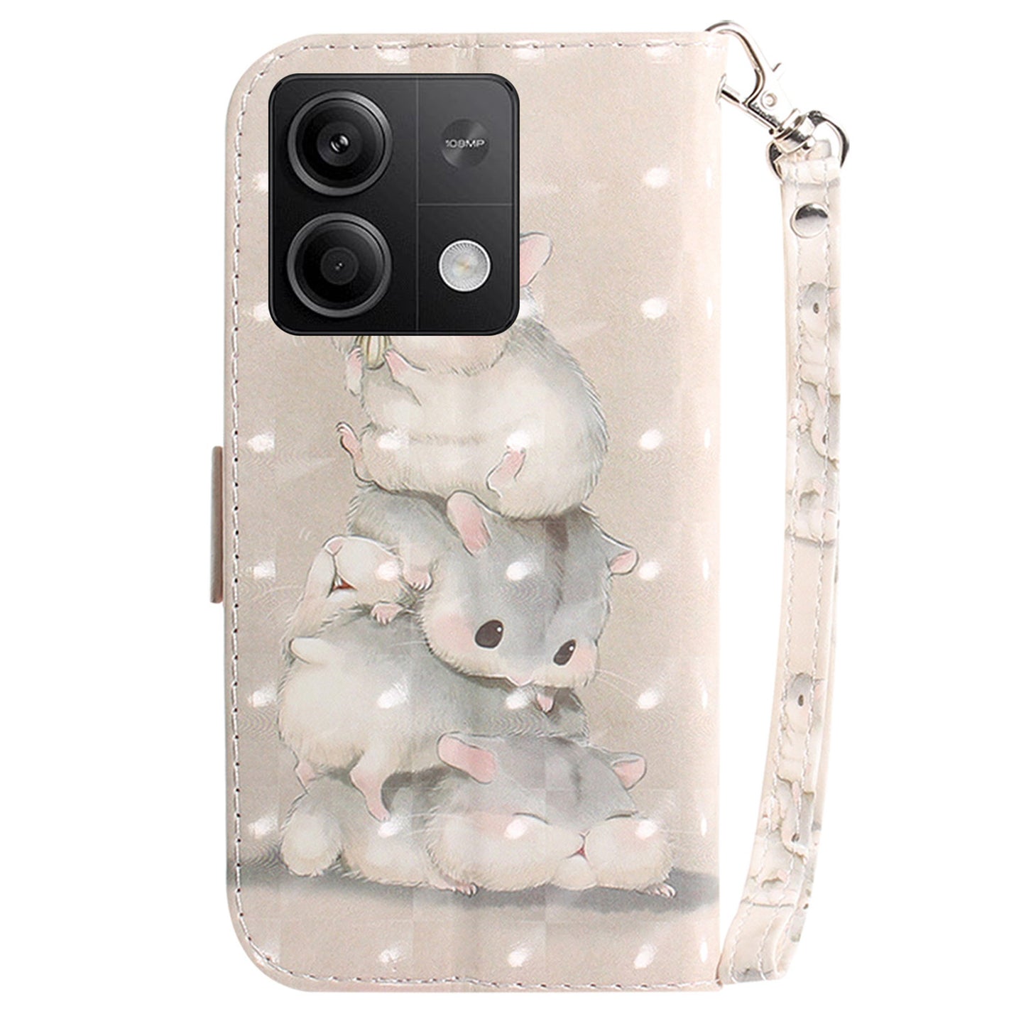 For Xiaomi Redmi Note 13 5G / Note 13 5G (China) Case 3D Pattern Print Leather Cover with Strap - Stacking Squirrels