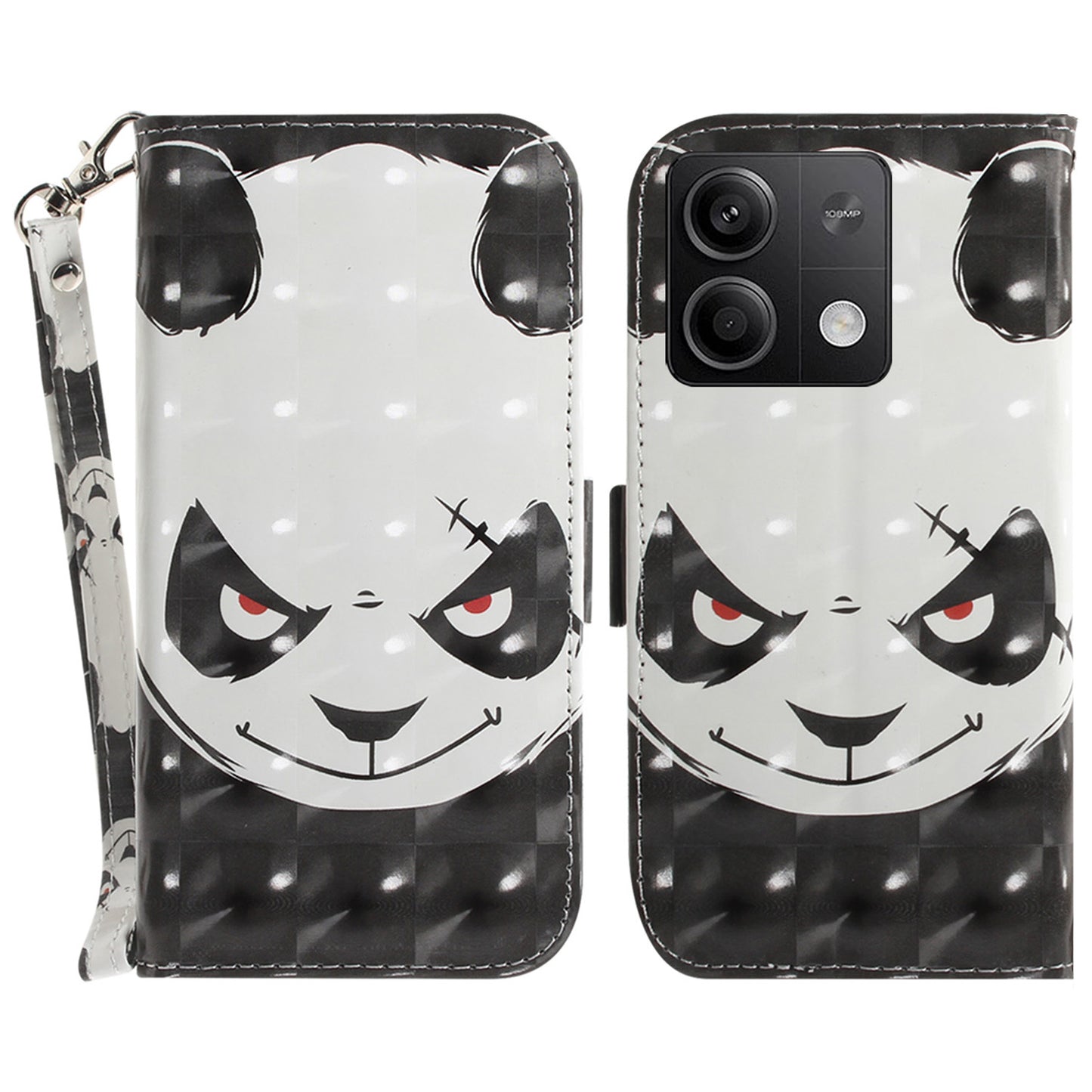 For Xiaomi Redmi Note 13 5G / Note 13 5G (China) Case 3D Pattern Print Leather Cover with Strap - Angry Panda
