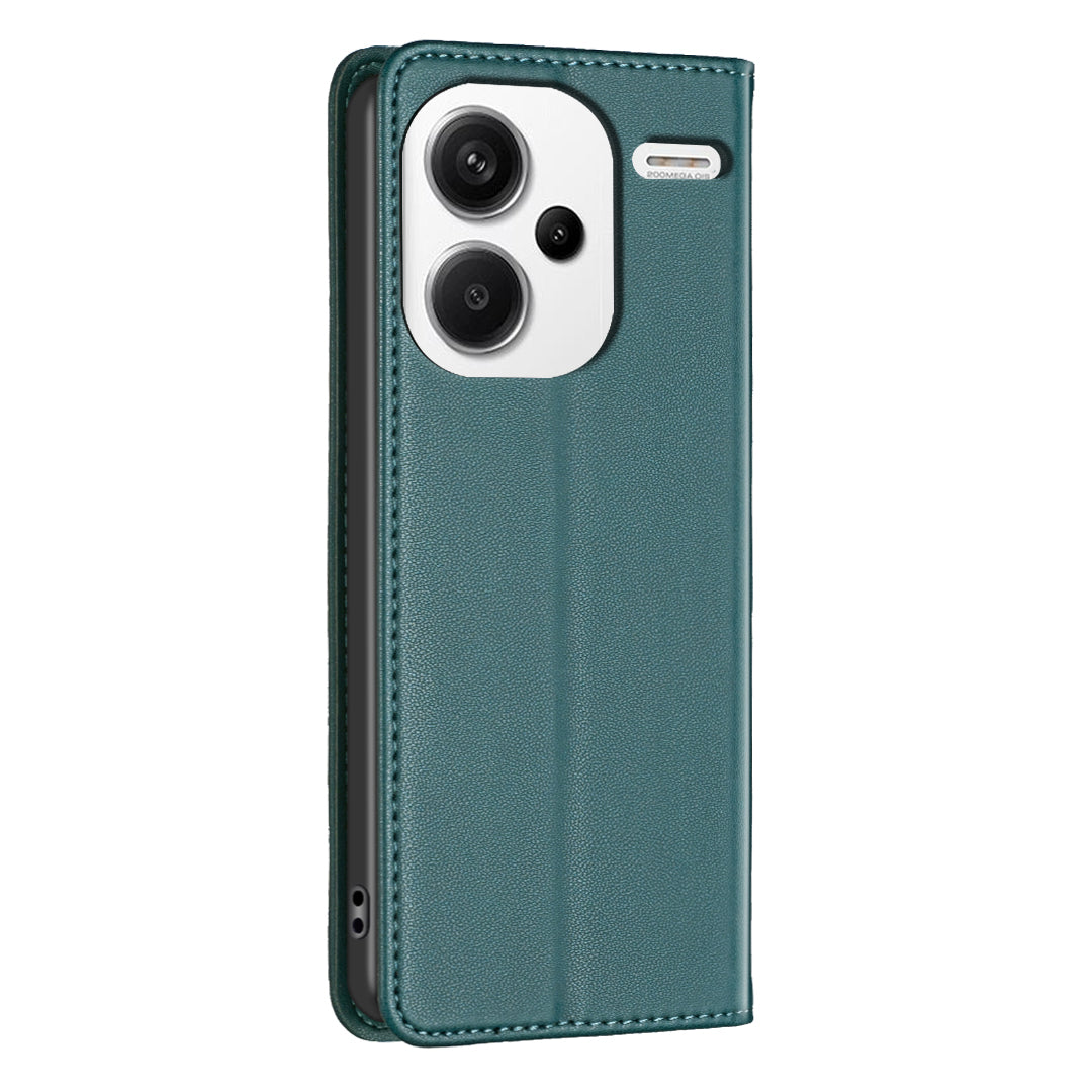 BINFEN COLOR BF18 For Xiaomi Redmi Note 13 Pro+ 5G Leather Phone Case Cover with Card Holder Stand - Green