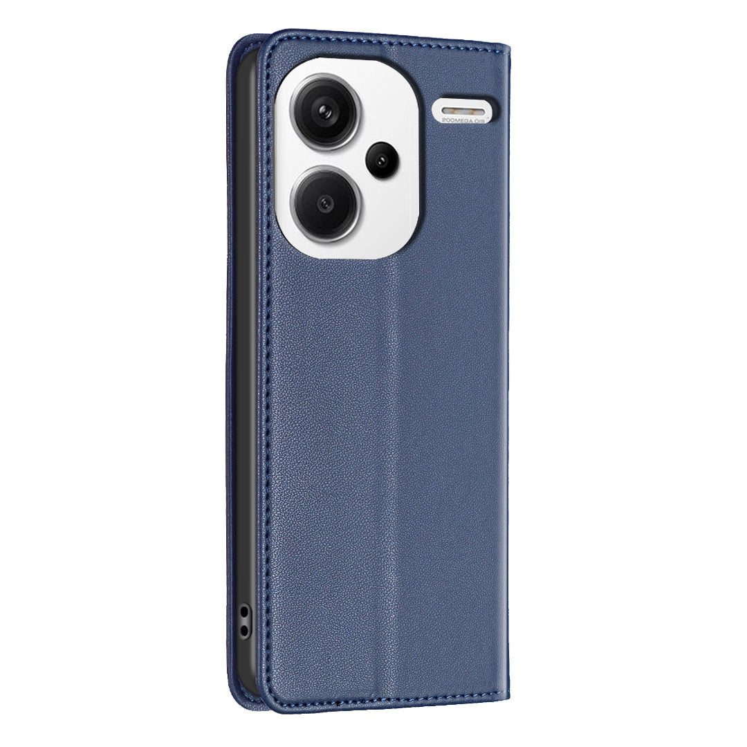 BINFEN COLOR BF18 For Xiaomi Redmi Note 13 Pro+ 5G Leather Phone Case Cover with Card Holder Stand - Blue