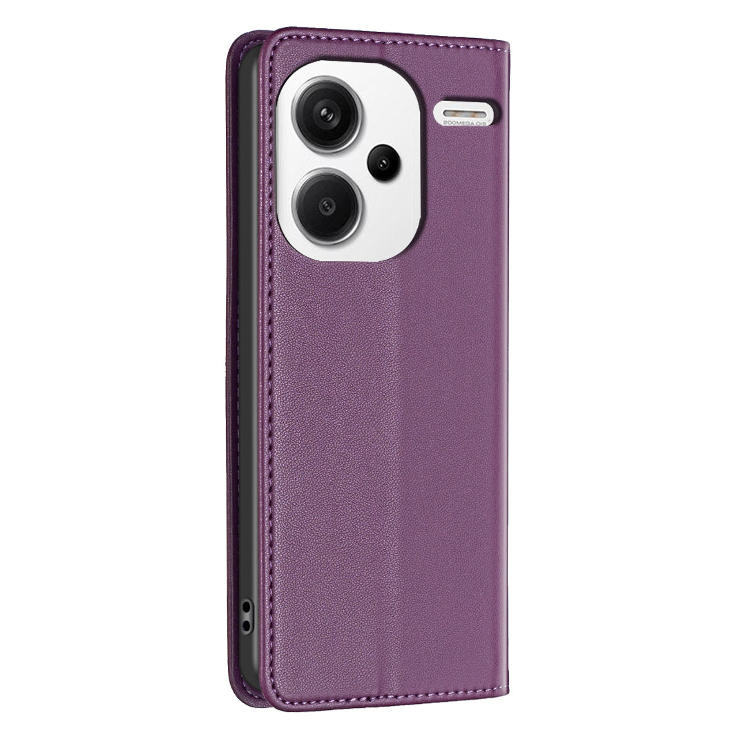 BINFEN COLOR BF18 For Xiaomi Redmi Note 13 Pro+ 5G Leather Phone Case Cover with Card Holder Stand - Dark Purple