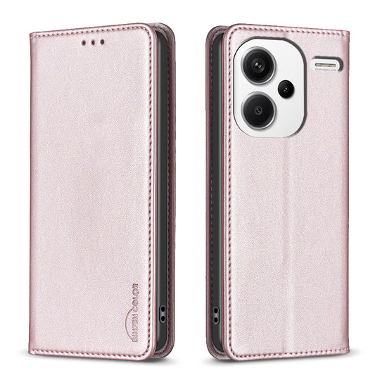 BINFEN COLOR BF18 For Xiaomi Redmi Note 13 Pro+ 5G Leather Phone Case Cover with Card Holder Stand - Rose Gold