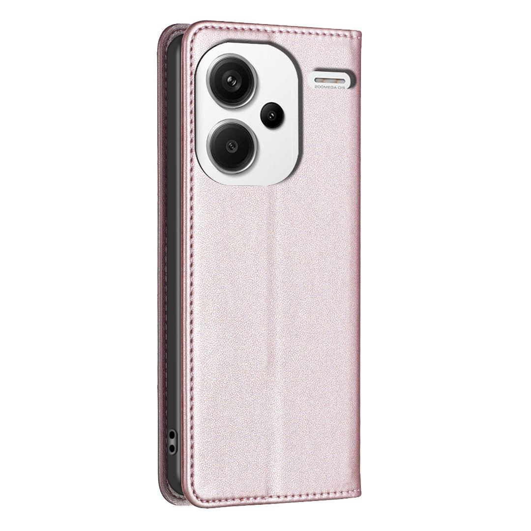 BINFEN COLOR BF18 For Xiaomi Redmi Note 13 Pro+ 5G Leather Phone Case Cover with Card Holder Stand - Rose Gold