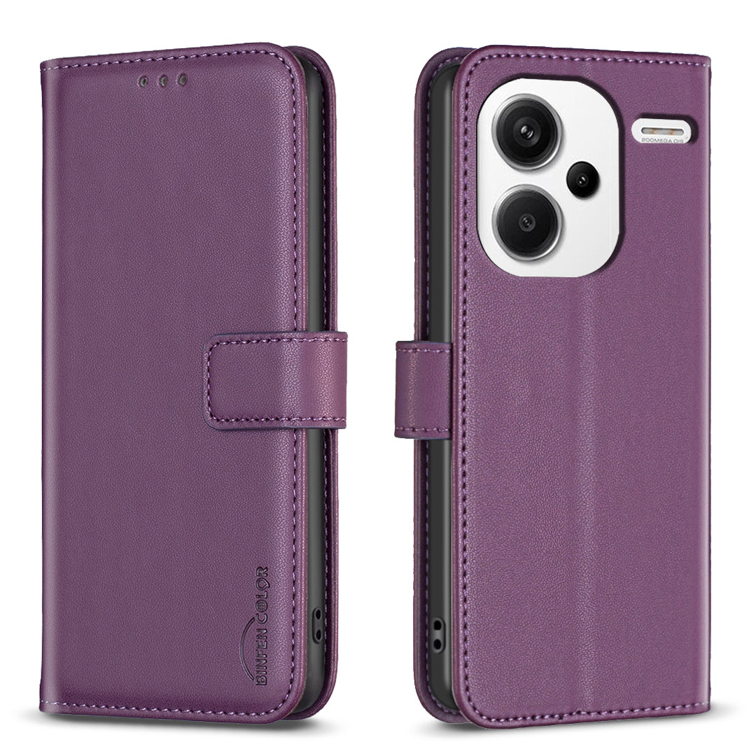 BINFEN COLOR BF17 For Xiaomi Redmi Note 13 Pro+ 5G Case PU Leather Wallet Cover - Dark Purple