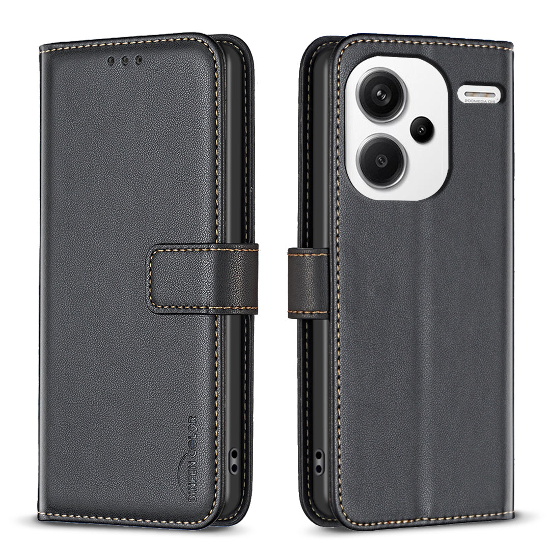 BINFEN COLOR BF17 For Xiaomi Redmi Note 13 Pro+ 5G Case PU Leather Wallet Cover - Black